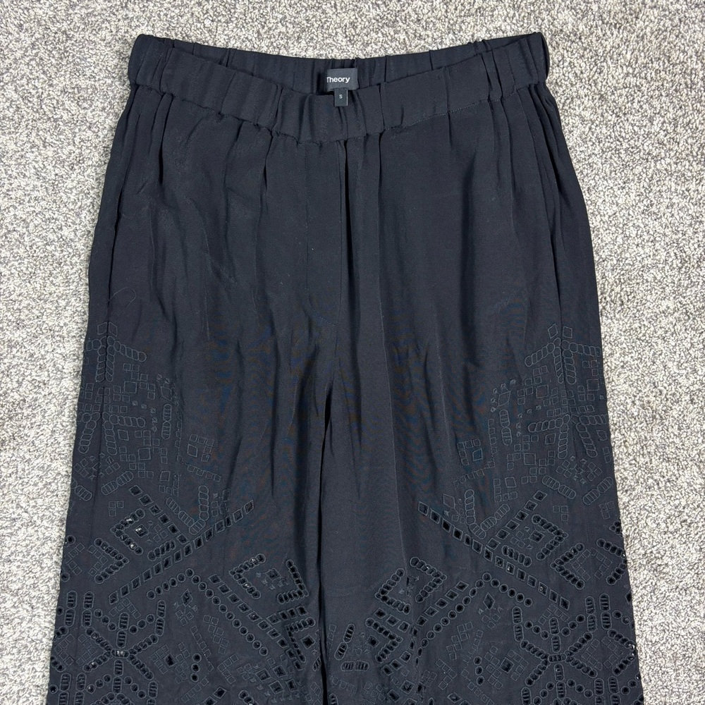 Theory Alkes‎ Ghost Embroidered Placed Eyelet Wide Leg Crepe Pants Size S - Picture 3 of 9